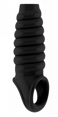 Чёрная насадка на пенис с открытой головкой Shots Media BV SONO №21 SON021BLK