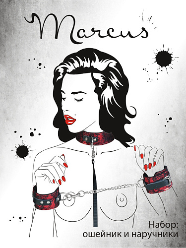 Кружевной набор красного цвета: ошейник и наручники ToyFa 716012