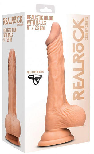 Телесный фаллоимитатор Shots Media BV Realistic Dildo With Balls REA063FLE (23 см)