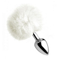 Металлическая анальная пробка с белым заячьим хвостиком XR Brands White Fluffy Bunny Tail Anal Plug AF619