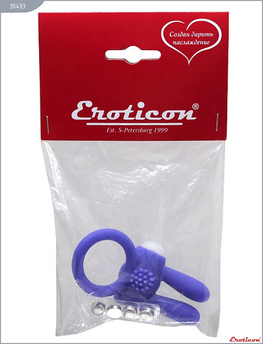 Синее эрекционное кольцо с мини-вибратором Eroticon «Зайчик»  30493