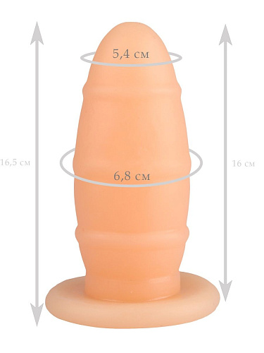 Телесная овальная анальная втулка с ребрышками Сумерки богов 1015-41 BX DD (16,5 см)