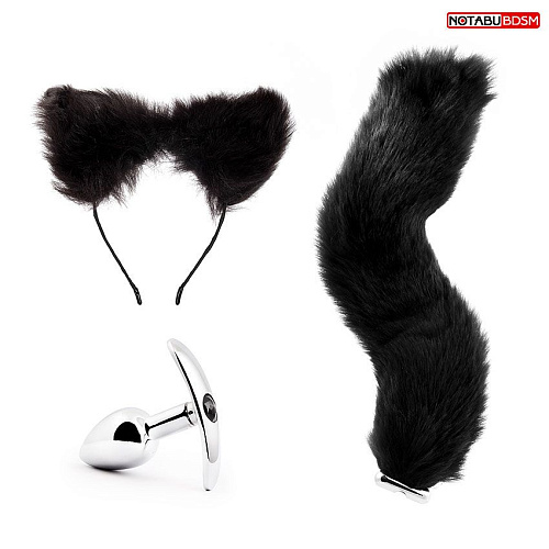 Игровой набор в чёрном цвете: ободок-ушки, анальная пробка, хвостик Bior toys NTB-80626