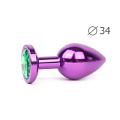 Коническая фиолетовая анальная втулка с зелёным кристаллом Anal Jewelry Plug VM-07 (8,2 см)