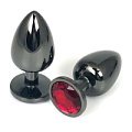 Чёрная металлическая анальная пробка с красным стразом Vandersex 400-VRS (6,5 см)