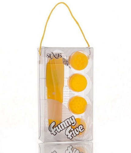 Компактный жёлтый вибромассажёр с 4 насадками Sexus Funny Five 931001-8