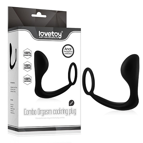Чёрная анальная втулка с кольцом для пениса Lovetoy Combo Orgazm LV2615
