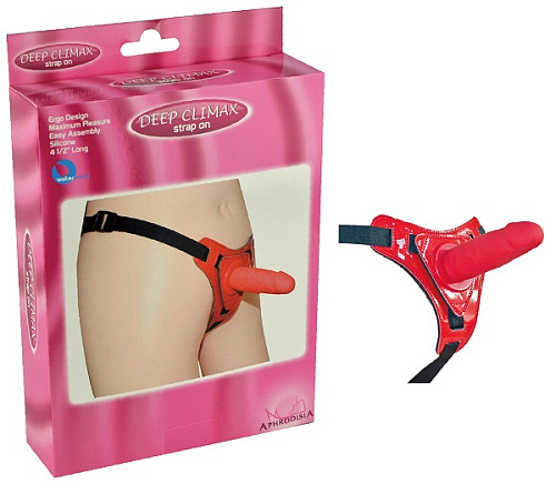 Красный страпон на лакированных трусиках Howells 92001red (12 см)