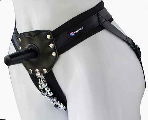 Чёрный пояс-трусики с телесной насадкой LOVETOY (А-Полимер) Гламур Dana 980800 (15,5 см)