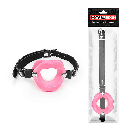 Розовый кляп-губки на чёрном ремешке Bior toys NTB-80543