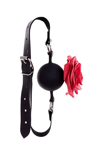 Чёрный кляп на регулируемых ремешках Штучки-дрючки «Розочка» 690219