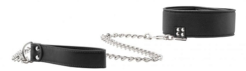 Чёрный двусторонний ошейник с поводком Shots Media BV Reversible Collar with Leash OU188BLK