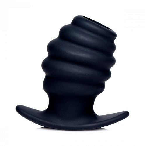 Малая чёрная анальная пробка XR Brands Hive Ass Tunnel Silicone Ribbed Hollow Anal Plug Small AF982-Small (6,86 см)