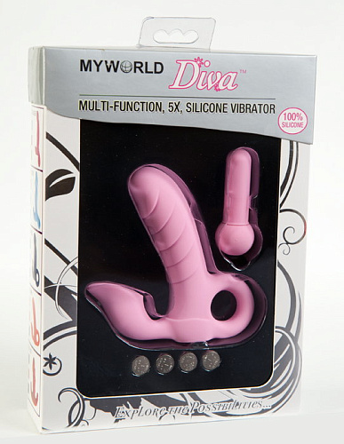 Розовый вибратор с клиторальным стимулятором и 5 режимами вибрации MyWorld - DIVA 906693 (11 см)