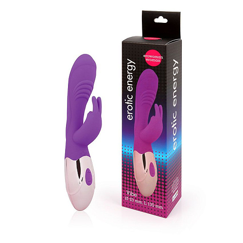 Фиолетовый вибромассажёр с клиторальным зайчиком Bior toys EE-10265-5