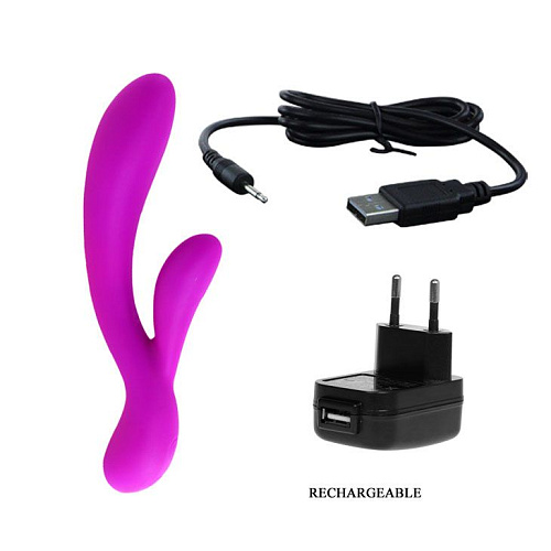 Перезаряжаемый лиловый вибратор с клиторальным отростком Baile Angela BI-014169 (21 см)