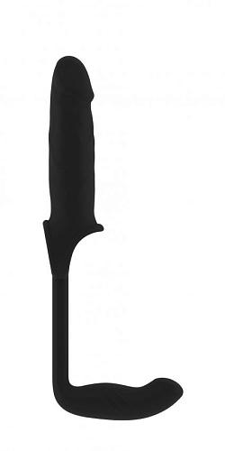 Чёрная насадка с анальным стимулятором Shots Media BV Stretchy Penis Exten and Plug No.34 SON034BLK