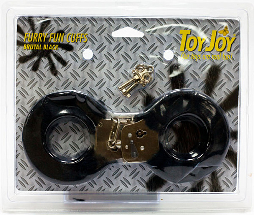 Меховые чёрные наручники с ключами Toy Joy 3006009505