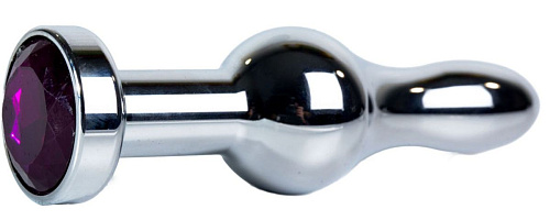 Серебристая каплевидная анальная пробка с фиолетовым кристаллом Vandersex 168-5 (10,5 см)