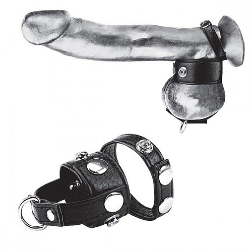 Чёрная утяжка для мошонки и пениса BlueLine Cock Ring With 1 Ball Stretcher And Optional Weight Ring BLM3055