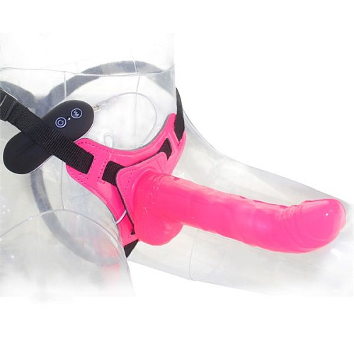 Розовый страпон Howells 10 Function Vibration 8 Harness Curved Dong 92010pink (20,5 см)