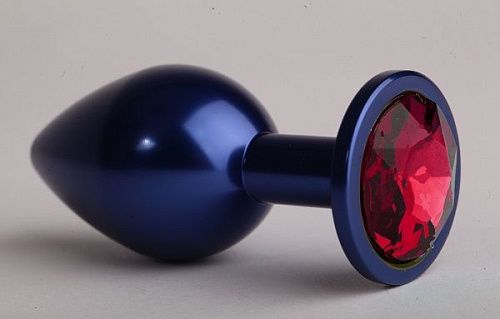 Синяя анальная пробка с красным стразом 4sexdreaM 47415-2 (7,6 см)