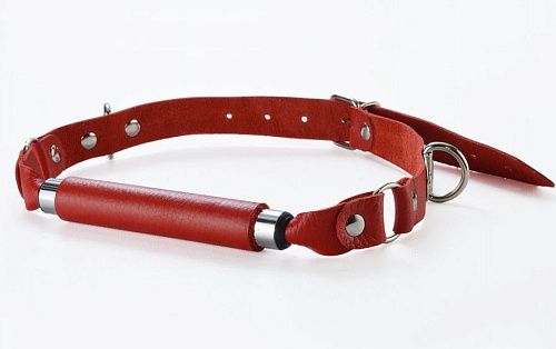 Кляп-трензель на красных кожаных ремешках с застёжкой Sitabella 3096-2