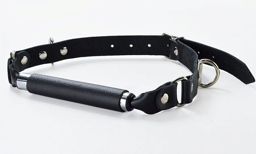 Чёрный кляп-трензель на кожаных ремешках с застёжкой Sitabella 3096-1