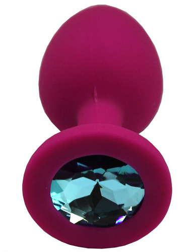 Малиновая анальная пробка с голубым кристаллом Eroticon P3410-03 (7,4 см)