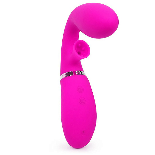 Ярко-розовый вибромассажёр с клиторальным отростком Baile Magic Finger BI-014435 (29 см)