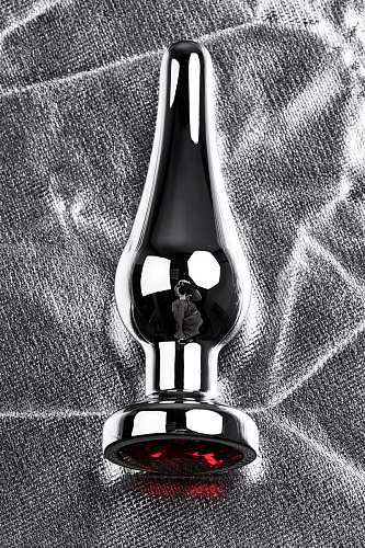 Серебристая удлиненная коническая анальная пробка с красным кристаллом ToyFa 717049-9 (10 см)