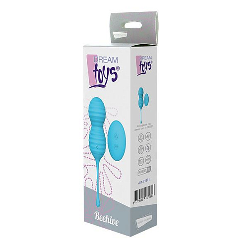 Голубые вагинальные виброшарики с пультом ДУ Dream Toys BEEHIVE 21391