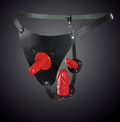 Кожаные чёрные трусики со штырьком для насадок Sitabella 3152-1