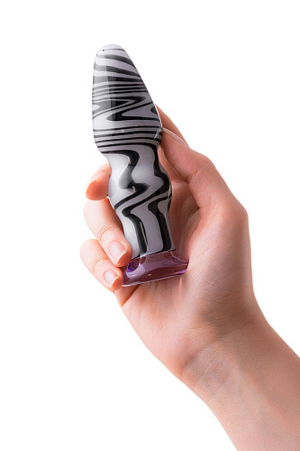 Белая анальная пробка из стекла с чёрными полосами Sexus 912248 (11,6 см)