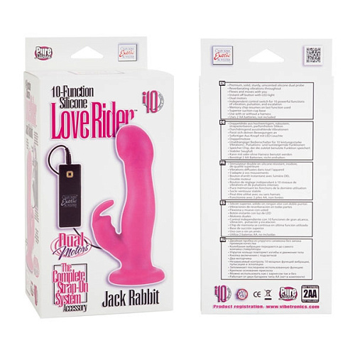 Вибромассажёр-насадка розового цвета California Exotic Novelties 10-Function Silicone Love Rider Jack Rabbit SE-1498-78-3 (19 см)