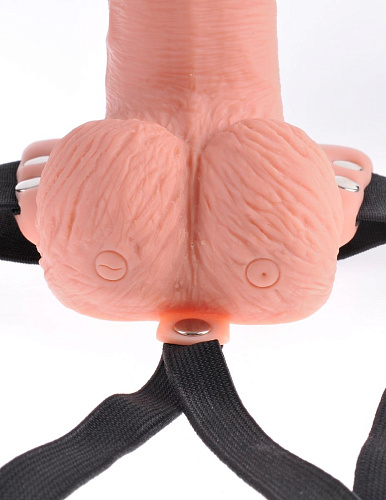 Телесный перезаряжаемый вибрострапон Pipedream 6 Hollow Rechargeable Strap-On Remote PD3395-21