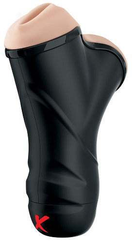 Чёрный мастурбатор в колбе с двумя тоннелями Pipedream Double Penetration Vibrating Stroker RD508