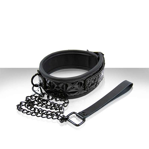 Чёрный ошейник с цепью-поводком NS Novelties SINFUL COLLAR NSN-1222-13