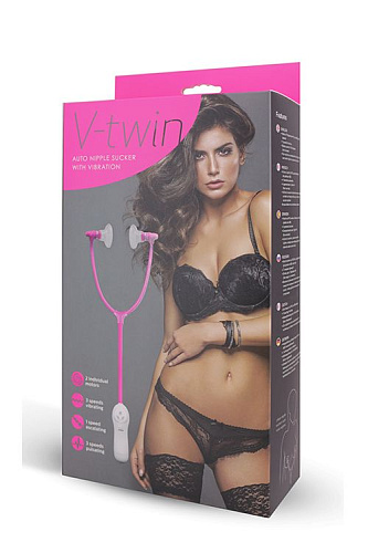 Вакуумный массажёр для сосков Seven Creations V TWIN AUTO NIPPLE SUCKER WITH VIBRATION 16-62CL RPR WH BX