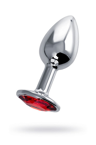 Серебристая коническая анальная пробка с красным кристаллом Штучки-дрючки 690105 (7 см)