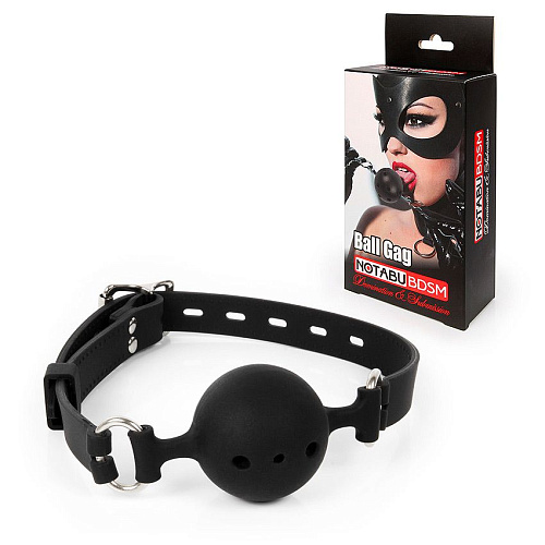 Чёрный силиконовый кляп-шарик с отверстиями на регулируемом ремешке Bior toys NTB-80347