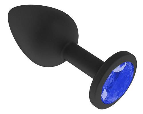 Чёрная анальная втулка с синим кристаллом Сумерки богов 518-07 blue-DD (7,3 см)