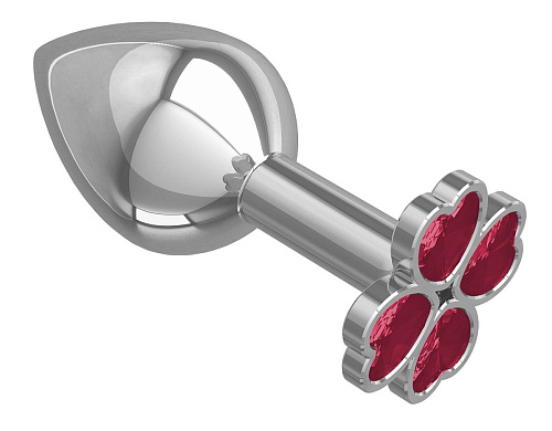 Средняя серебристая анальная втулка с клевером из малиновых кристаллов Сумерки богов 529-02 crimson-DD (8,5 см)