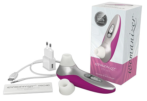Розово-серебристый бесконтактный стимулятор клитора Womanizer Pro40 0587443