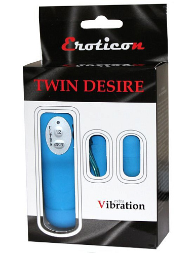 Два голубых виброяйца с пультом Eroticon Twin Desire 30313-2