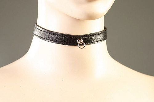 Чёрный кожаный ошейник на липучке Подиум Р289