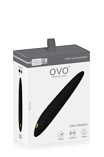 Чёрный перезаряжаемый мини-вибратор OVO D5 BLACK (14,5 см)