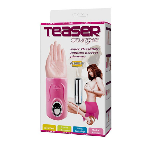 Вибромассажёр-рука розового цвета с подключаемой вибропулей Baile BI-014111-3