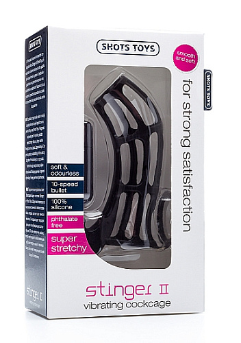 Чёрная сбруя на пенис с кольцом для яичек Shots Media BV Stinger II SHT225BLK (13,5 см)