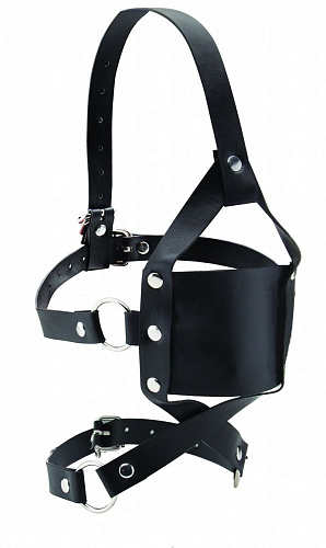 Чёрный кожаный кляп Shots Media BV Leather Mouth Gag OU148BLK